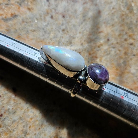 Moonstone and Star Sapphire ring - Picture 3 of 5